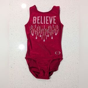 CHRISTMAS Red Ozone Gymnastics Dance Leotard Red Large YL warrior style BELIEVE